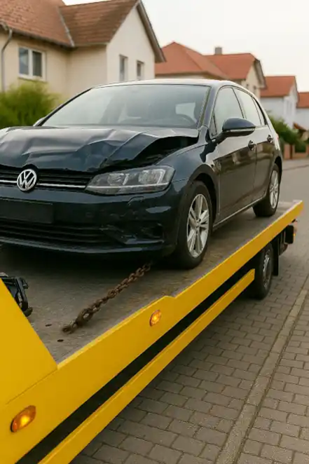 Ein defektes Auto, das in Hagen beim Autoankauf abgeschleppt wird.